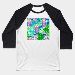 Pink owls in fantasy forest Baseball T-Shirt